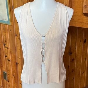 Guess size Large L open front rhinestone cream Sleeveless Blouse knit top
